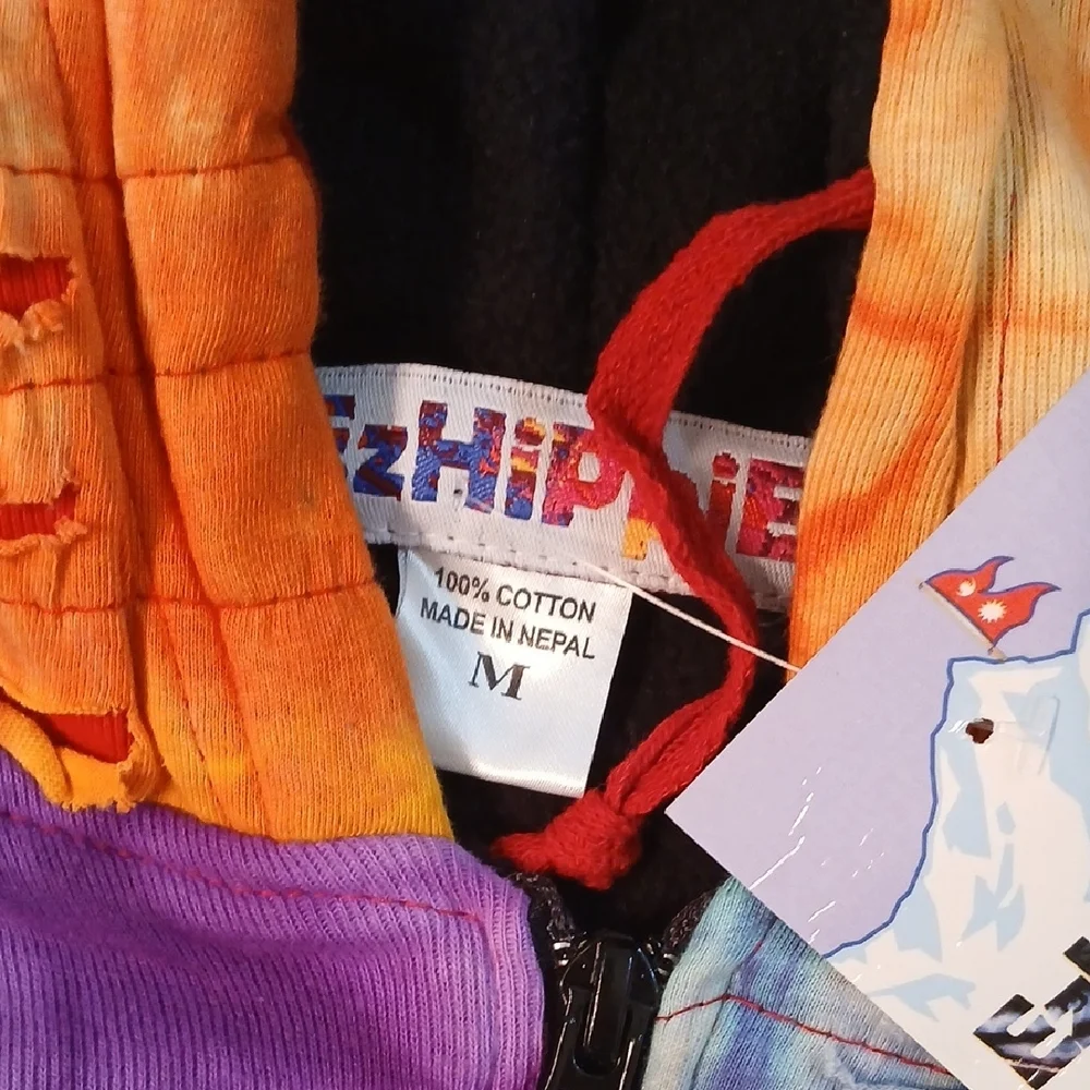 Hippy Vibrant Tie-dye Patchwork Women's Fleece-lined Coat from Nepal - Picture 3 of 6